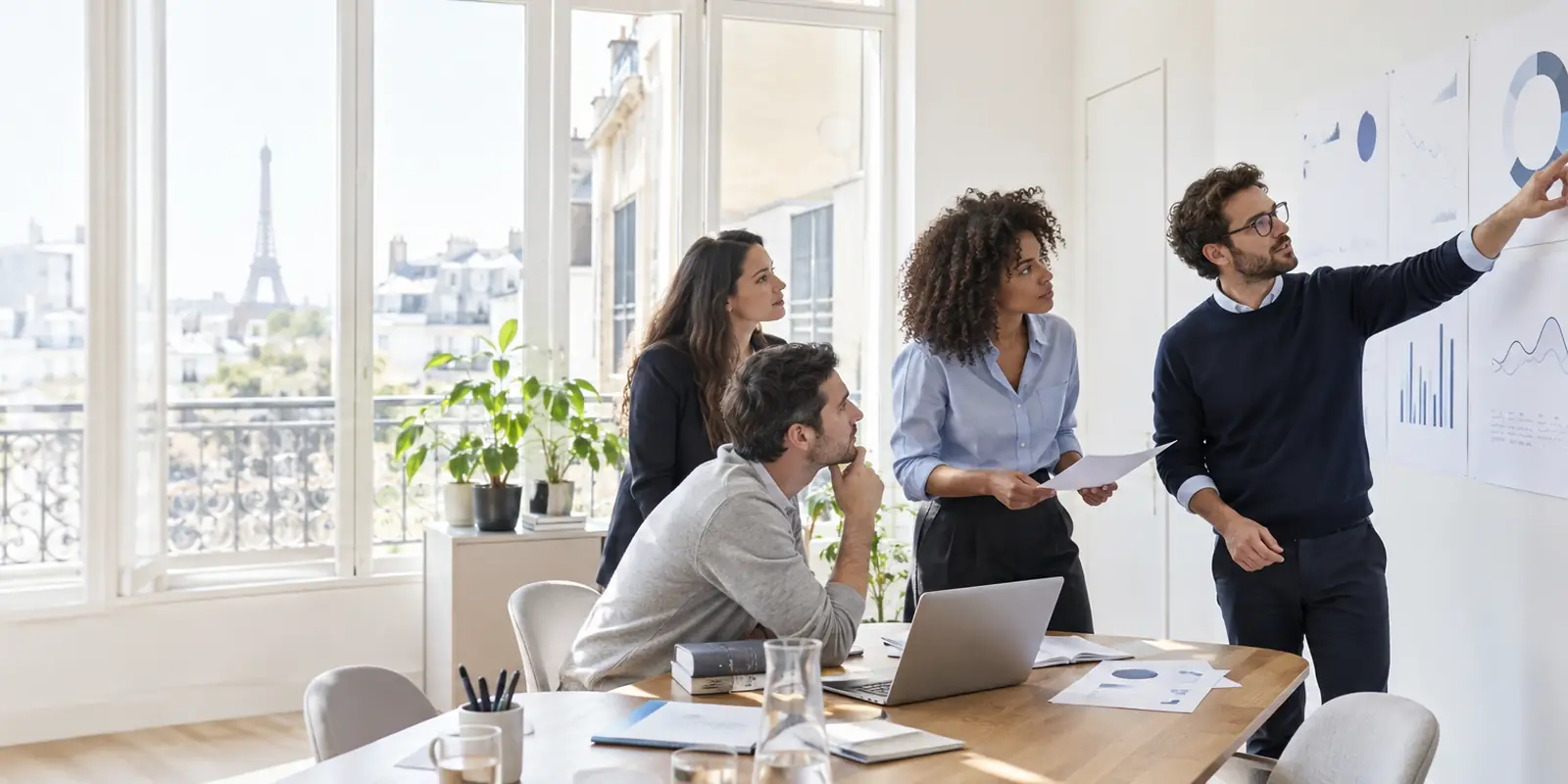 Professionnels interprétant des indicateurs de performance numérique
