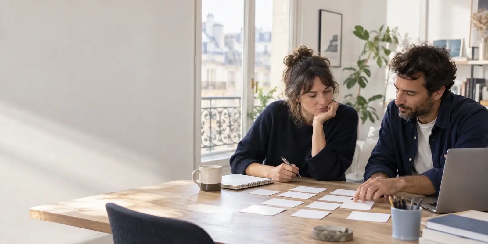 Équipe éditoriale organisant un parcours de contenus B2B