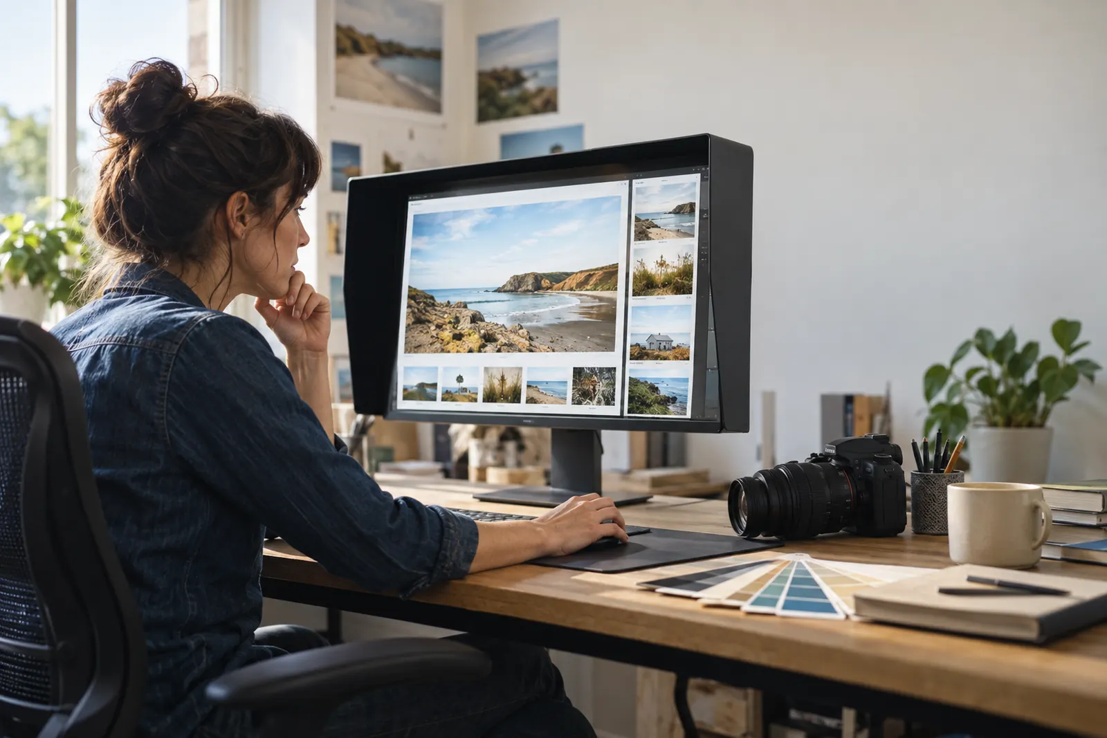 Photographer and designer selecting a representative website image